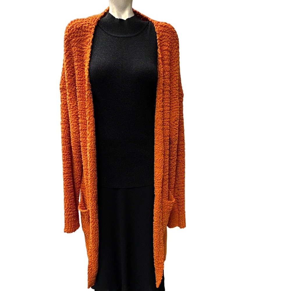 MEROKEETY Womens Orange Knit Open Front Cardigan Sweater Pockets XXL Long Sleeve